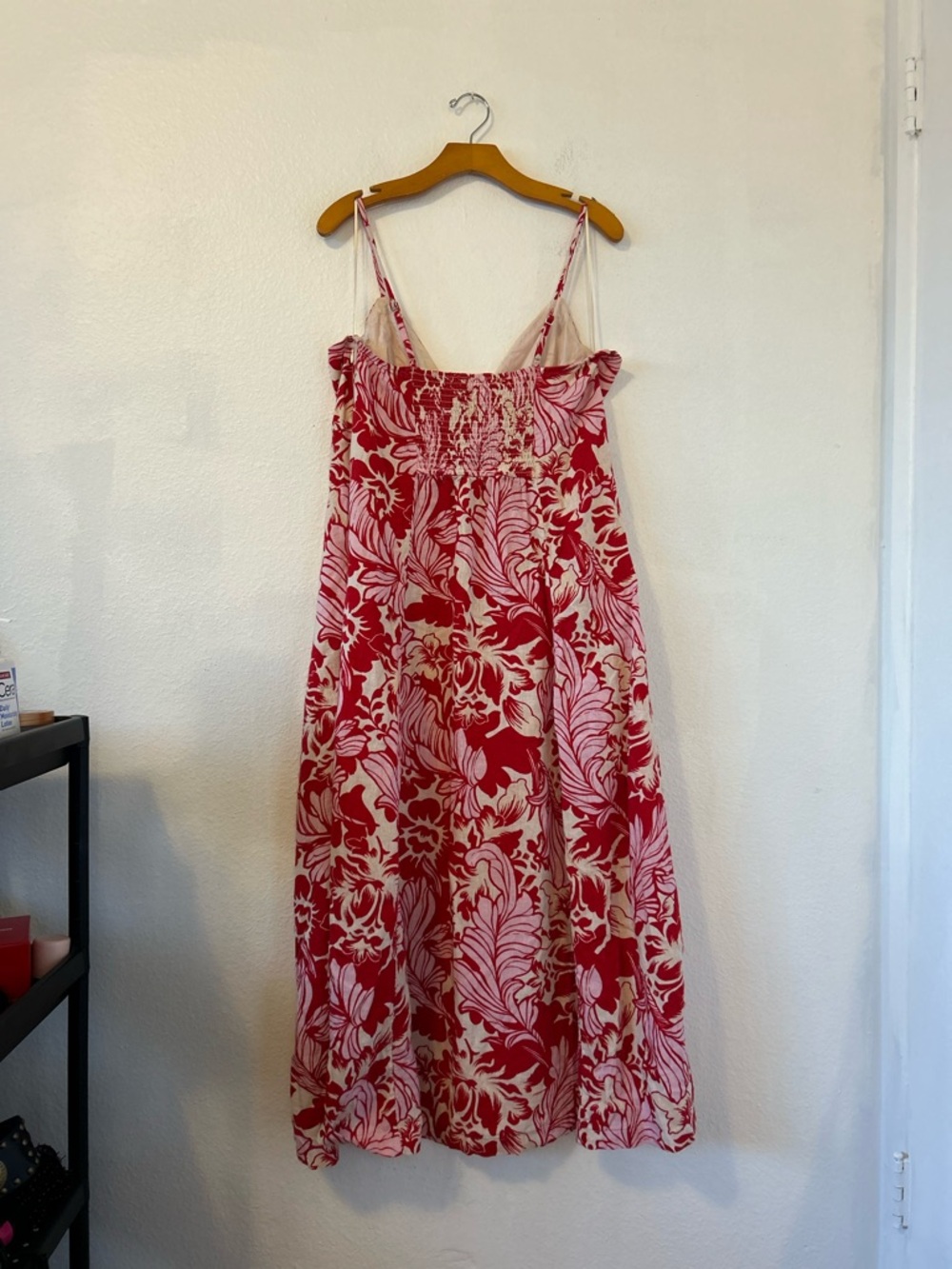 Abercrombie & Fitch Beaded Flowy Floral Red Pink Midi Dress Linen Blend Size XL - Picture 7 of 13